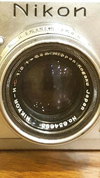 Vintage 1950 ' s 35mm Nikon S Rangefinder Camera & 1:2 f=5cm Nippon Kogaku Lens 2
