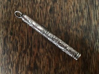 French Sterling Silver Holly Chatelaine Pendant Slide Pencil Victorian Christmas