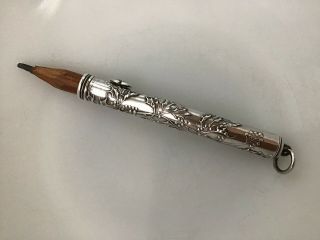 French Sterling Silver Holly Chatelaine Pendant Slide Pencil Victorian Christmas 2