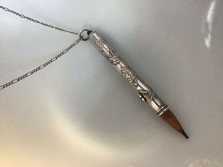 French Sterling Silver Holly Chatelaine Pendant Slide Pencil Victorian Christmas 7