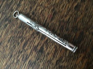 French Sterling Silver Holly Chatelaine Pendant Slide Pencil Victorian Christmas 8