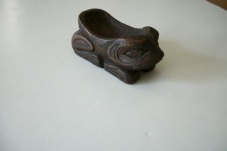 Vintage Native American Indian Northwest Coast Carved Wood Frog Bowl