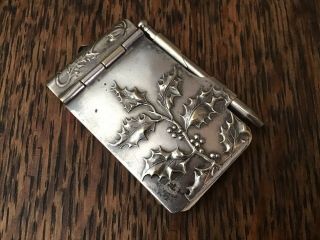 Notre Dame? Holly French Chatelaine Silverplate Dance Card Aide Memoir Xmas Antq