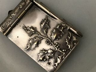 Notre Dame? HOLLY French Chatelaine Silverplate Dance Card Aide Memoir Xmas Antq 4
