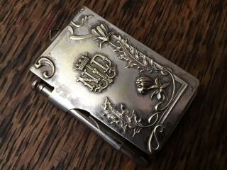 Notre Dame? HOLLY French Chatelaine Silverplate Dance Card Aide Memoir Xmas Antq 7