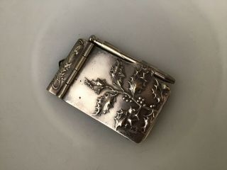 Notre Dame? HOLLY French Chatelaine Silverplate Dance Card Aide Memoir Xmas Antq 8