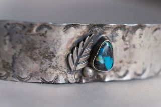 OLD PAWN Vintage Navajo Hat Band Hand Hammered Sterling Silver Natural Turquoise 2