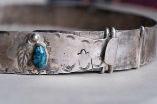 OLD PAWN Vintage Navajo Hat Band Hand Hammered Sterling Silver Natural Turquoise 3