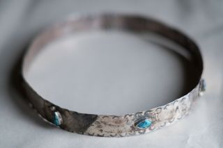 OLD PAWN Vintage Navajo Hat Band Hand Hammered Sterling Silver Natural Turquoise 4
