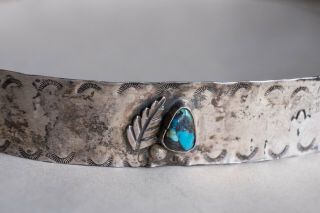 OLD PAWN Vintage Navajo Hat Band Hand Hammered Sterling Silver Natural Turquoise 6