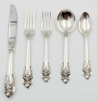 Vintage 5 Piece Place Setting Wallace Sterling Silver Grand Baroque Nr 5976