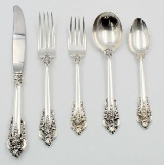 Vintage 5 Piece Place Setting Wallace Sterling Silver Grand Baroque Nr 5981