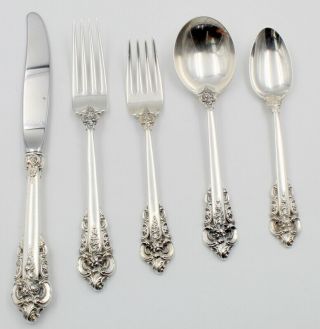 Vintage 5 Piece Place Setting Wallace Sterling Silver Grand Baroque Nr 5982