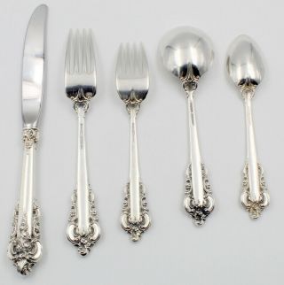 VINTAGE 5 PIECE PLACE SETTING WALLACE STERLING SILVER GRAND BAROQUE NR 5982 2