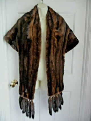 Mink Fur Stole Cape Wrap Vnt Removable TailsL luxury Bridal Old Hollywood glam 3