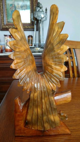 Vintage Folk Art Hand Carved Wood Eagle Statue 12 3/4 