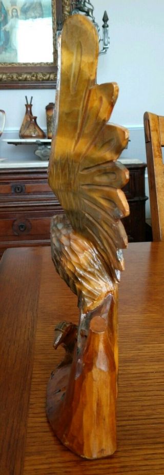 Vintage Folk Art Hand Carved Wood Eagle Statue 12 3/4 