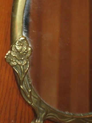 ANTIQUE ART DECO BRASS OVAL LADY IN THE MIRROR FIGURAL VANITY MIRROR 5