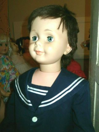 35 " Boy Doll Playpal Life Size 1959 Doll Burnett Cherry Brown Sailor Boy Doll