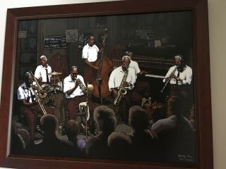 Vintage Oil Painting On Canvas/new Orleans Jazz Band/tommy Yow/signed