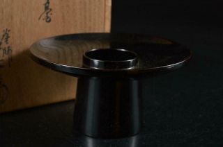 G8478: Japanese Wooden Lacquer Ware Sake Cup Tray/stand Sakazuki W/signed Box
