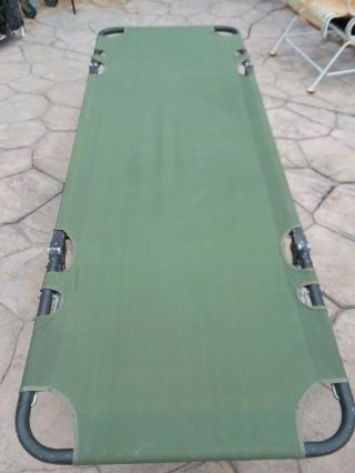 Vintage Us Military Canvas Cot Folding Green Metal Portable Bed Camping