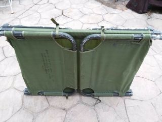 Vintage US Military Canvas Cot Folding Green Metal Portable Bed Camping 2