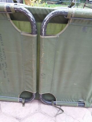 Vintage US Military Canvas Cot Folding Green Metal Portable Bed Camping 4