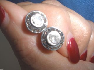 Radiant Diamond Antique 1 Ct Old Mine Rose Cut Studs 14k Earrings
