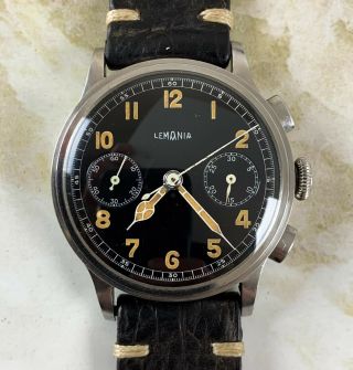 Vintage Lemania 15tl Military Gloss Chronograph Wristwatch 37mm Steel Nr