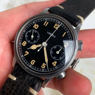 Vintage Lemania 15TL Military Gloss Chronograph Wristwatch 37mm Steel NR 5