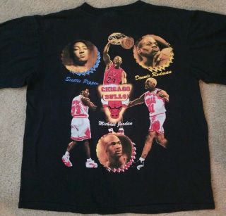 Vintage 90 ' s Chicago Bulls T - Shirt Rare Rap Tee Bootleg Jordan Pippen Rodman 4