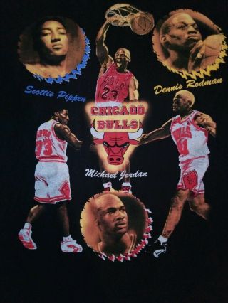 Vintage 90 ' s Chicago Bulls T - Shirt Rare Rap Tee Bootleg Jordan Pippen Rodman 5