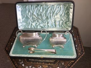 Rare Victorian James Dixon & Sons Solid Silver Sugar & Cream Set Boxed 1891/2