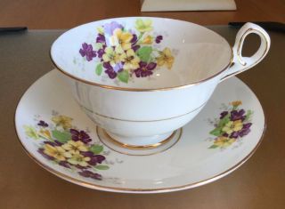 Old Royal Bone China Cup & Saucer Set Yellow Purple Flowers Floral England