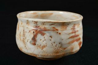 G8203: Japanese Old Shino - Ware White Glaze Landscape Pattern Tea Bowl