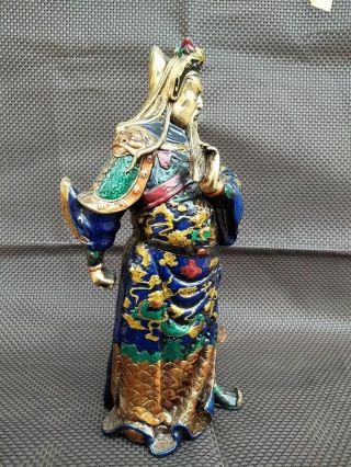 Chinese Bronze Cloisonne Enamel Dragon Guan Gong Yu Warrior God Statue 3