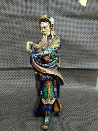 Chinese Bronze Cloisonne Enamel Dragon Guan Gong Yu Warrior God Statue 4