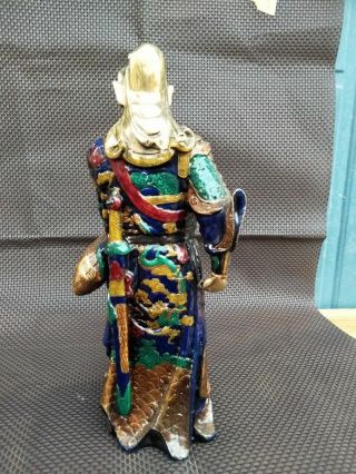 Chinese Bronze Cloisonne Enamel Dragon Guan Gong Yu Warrior God Statue 5