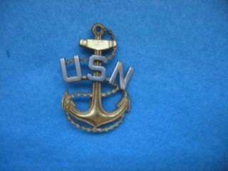 Wwii Us Navy Chief Petty Officers Full Size Hat Badge Gemsco Acid Test.