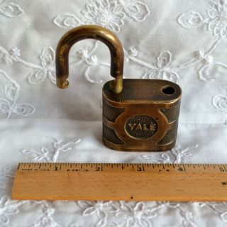 Vintage U.  S.  Forest Service Padlock - Yale Brass Lock No Key Well 2