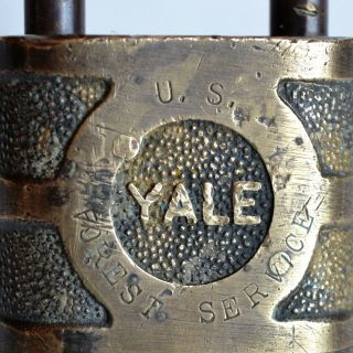 Vintage U.  S.  Forest Service Padlock - Yale Brass Lock No Key Well 3