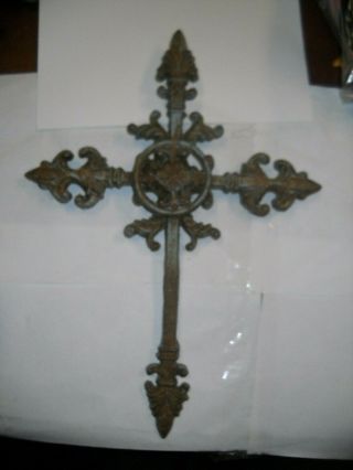 Antique 19th Century 16 " T X 11 " W Ornate Cast Iron Cross /