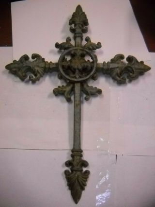 Antique 19th Century 16 " T X 11 " W Ornate Cast Iron Cross