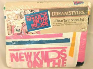 Vintage 1990 Kids On The Block Twin Sheet Set & Matching Dust Ruffle
