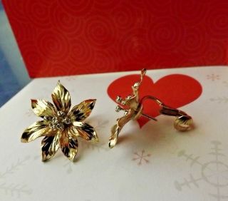 Fine 14k Yellow White Gold Holly,  Lily Flower Earrings,  Pierced Clip On 8.  1g