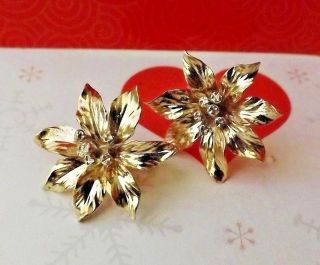 Fine 14k Yellow White Gold Holly,  Lily Flower Earrings,  Pierced Clip on 8.  1g 2