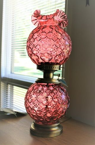 Vintage Fenton Cranberry Spanish Lace Lamp