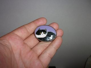 Vintage Antique Sterling Silver W/ Enamel " Cat " Pin / Brooch Or Pendant Signed