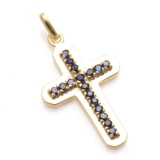 Vintage 18k Yellow Gold Sapphire Blue Cross Pendant Estate